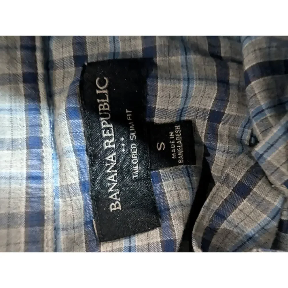 Banana Republic Men's Small Plaid Non Iron Tailored Dress Shirt Slim 100% Cotton